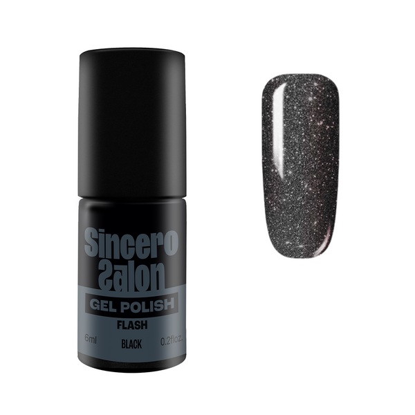 Gelinis nagų lakas "Sincero Salon", 6 ml, FLASH BLACK, 3760