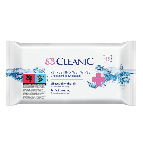 Drėgnos antibakterinės servetėlės "Cleanic" Antibacterial, 15vnt.