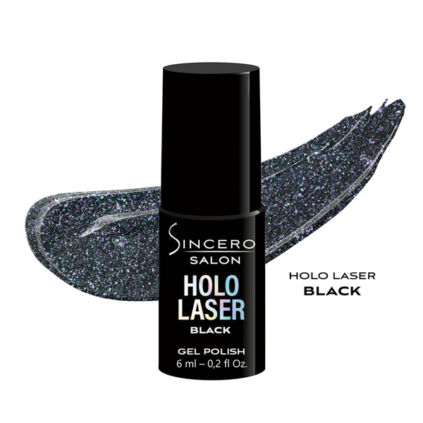 Gelinis nagų lakas "Sincero Salon", HOLO Laser, black, 6ml