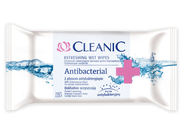 Drėgnos antibakterinės servetėlės "Cleanic" Antibacterial, 15vnt.